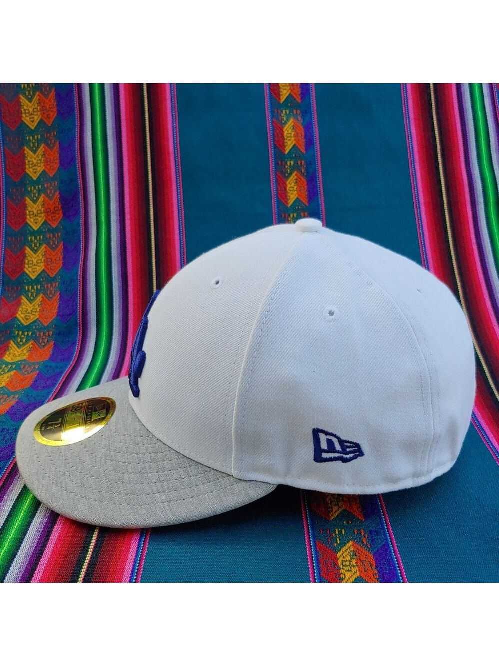 New Era Dodgers 59FIFTY Low Profile 7 3/4 Baseball Cap White Gray and Blue Logo - Picture 4 of 15